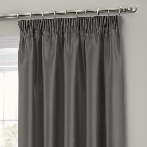 Intimates Charcoal Faux Silk Pencil Pleat Curtains