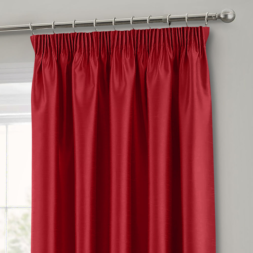 Intimates Red Faux Silk Pencil Pleat Curtains