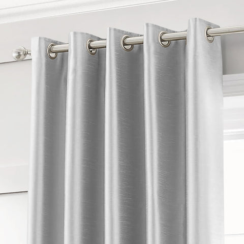 Velosso Silver Faux Silk Eyelet Curtains