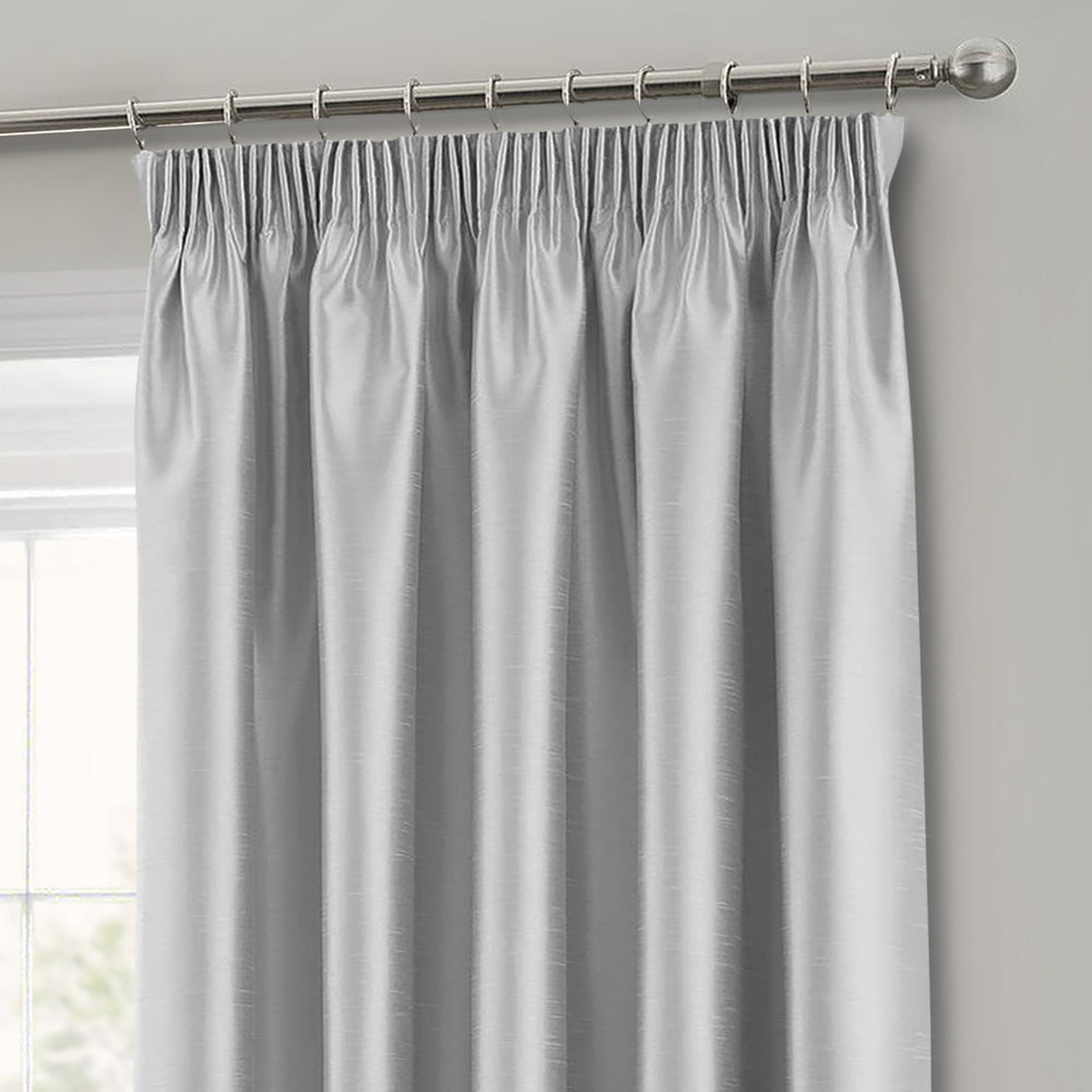 Intimates Silver Faux Silk Pencil Pleat Curtains
