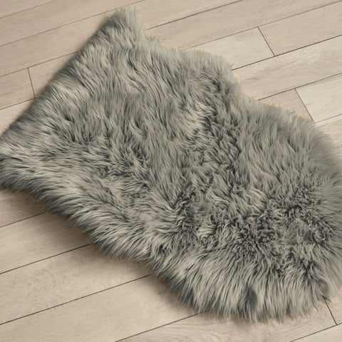 Velosso Luxury Grey & Beige Faux Fur Sheepskin Rug
