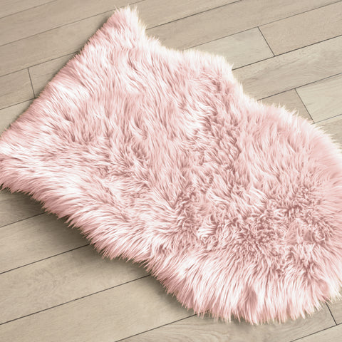 Velosso Luxury Faux Fur Sheepskin Rug Pearl Pink