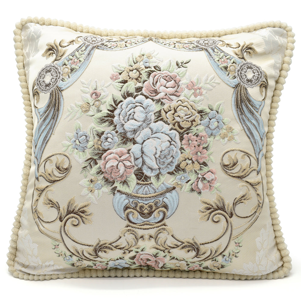 Velosso Jacquard Floral Vase Blue Cushion Cover
