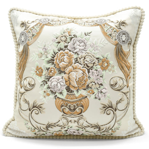 Velosso Jacquard Floral Vase Natural Cushion Cover