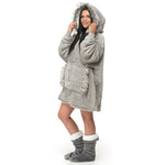 Velosso Grey Fur Trim Oversized Sweatshirt