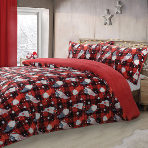 Velosso Gonks Check Flannel Teddy Fleece Duvet Cover & Pillowcase Set