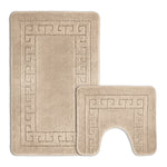 Velosso Greek Key Beige Non Slip Bath Mat Set