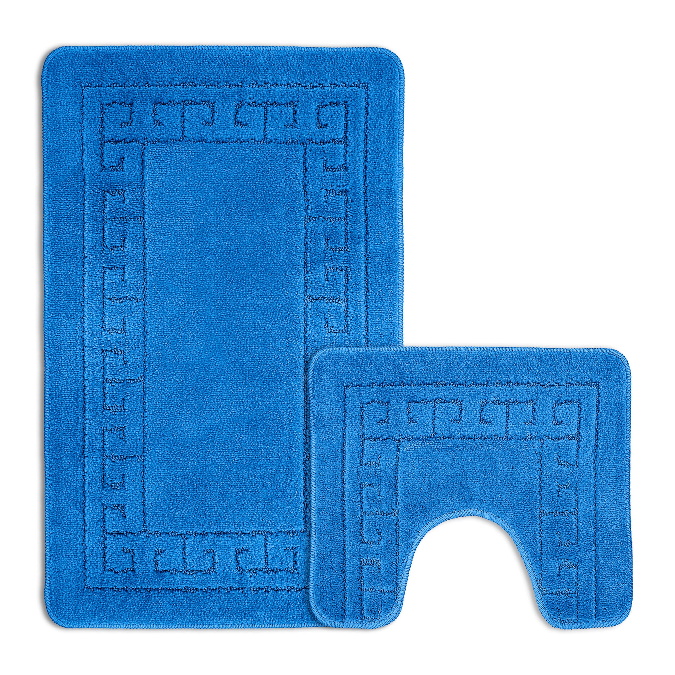 Velosso Greek Key Non Slip Blue Bath Mat Set Linens Online