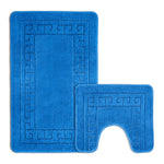 Velosso Greek Key Blue Non Slip Bath Mat Set