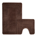 Velosso Greek Key Chocolate Brown Non Slip Bath Mat Set