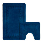 Velosso Greek Key Navy Non Slip Bath Mat Set