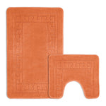 Velosso Greek Key Orange Non Slip Bath Mat Set