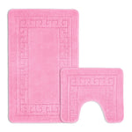 Velosso Greek Key Pink Non Slip Bath Mat Set