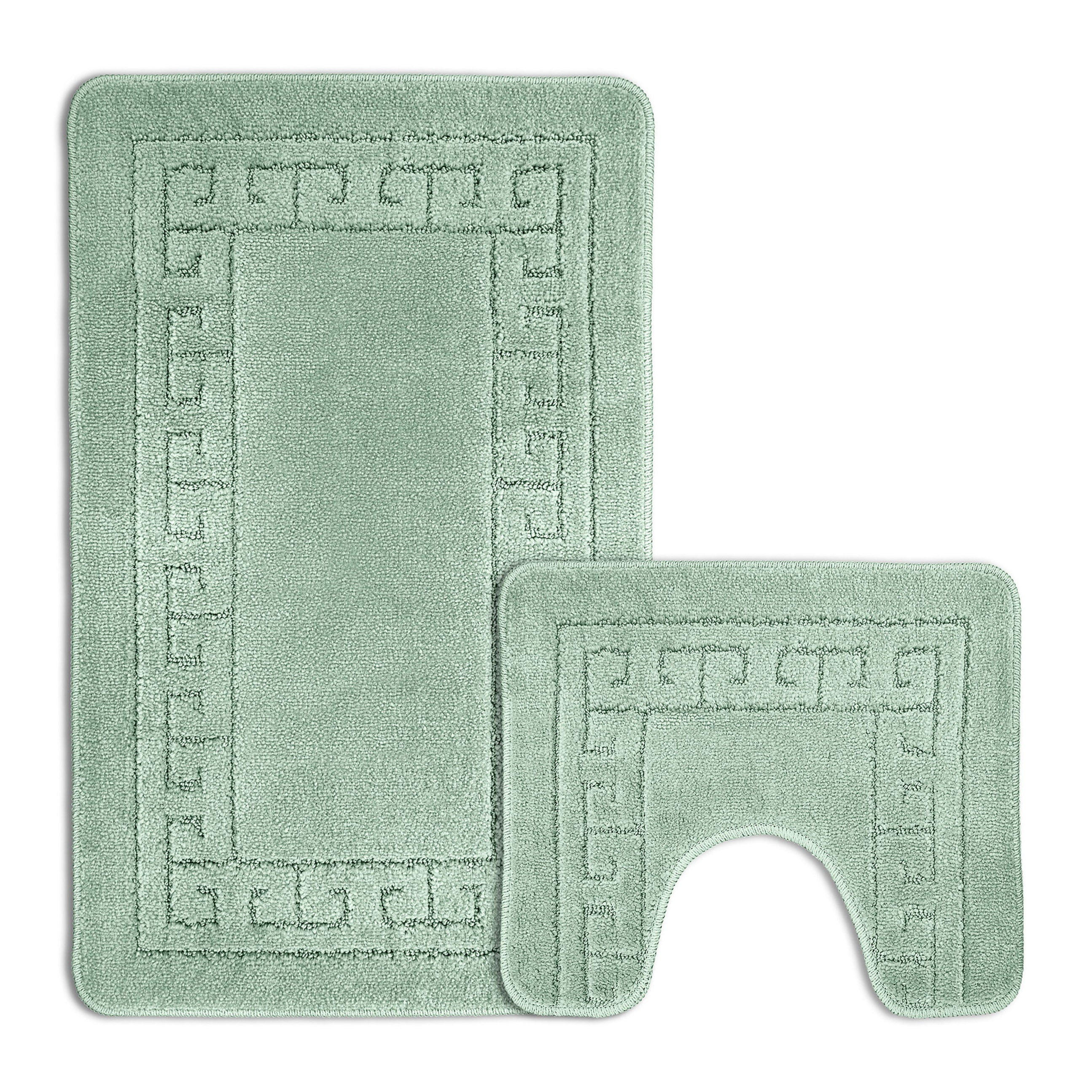 Velosso Greek Key Non Slip Sage Green Bath Mat Set – Linens Online