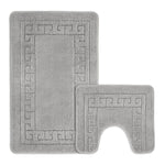 Velosso Greek Key Silver Non Slip Bath Mat Set