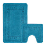 Velosso Greek Key Teal Non Slip Bath Mat Set