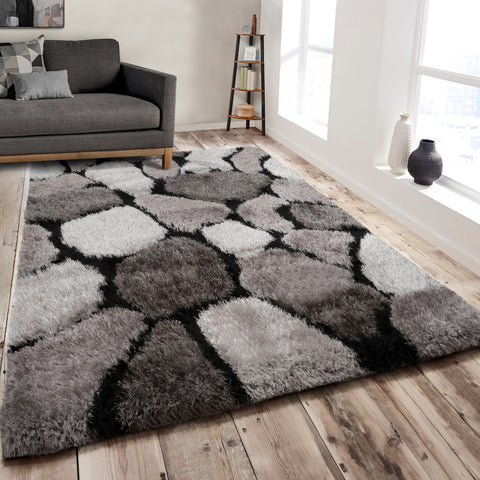 Home Republic Pebbles Silver 3D Carved Shaggy Floor Rug