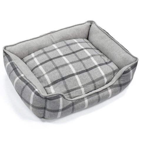 Pet Winks Luxury Check Stripe Soft Grey Cuddler Pet Bed