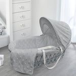 Grey Wicker Moses Basket & Grey Star Dressing