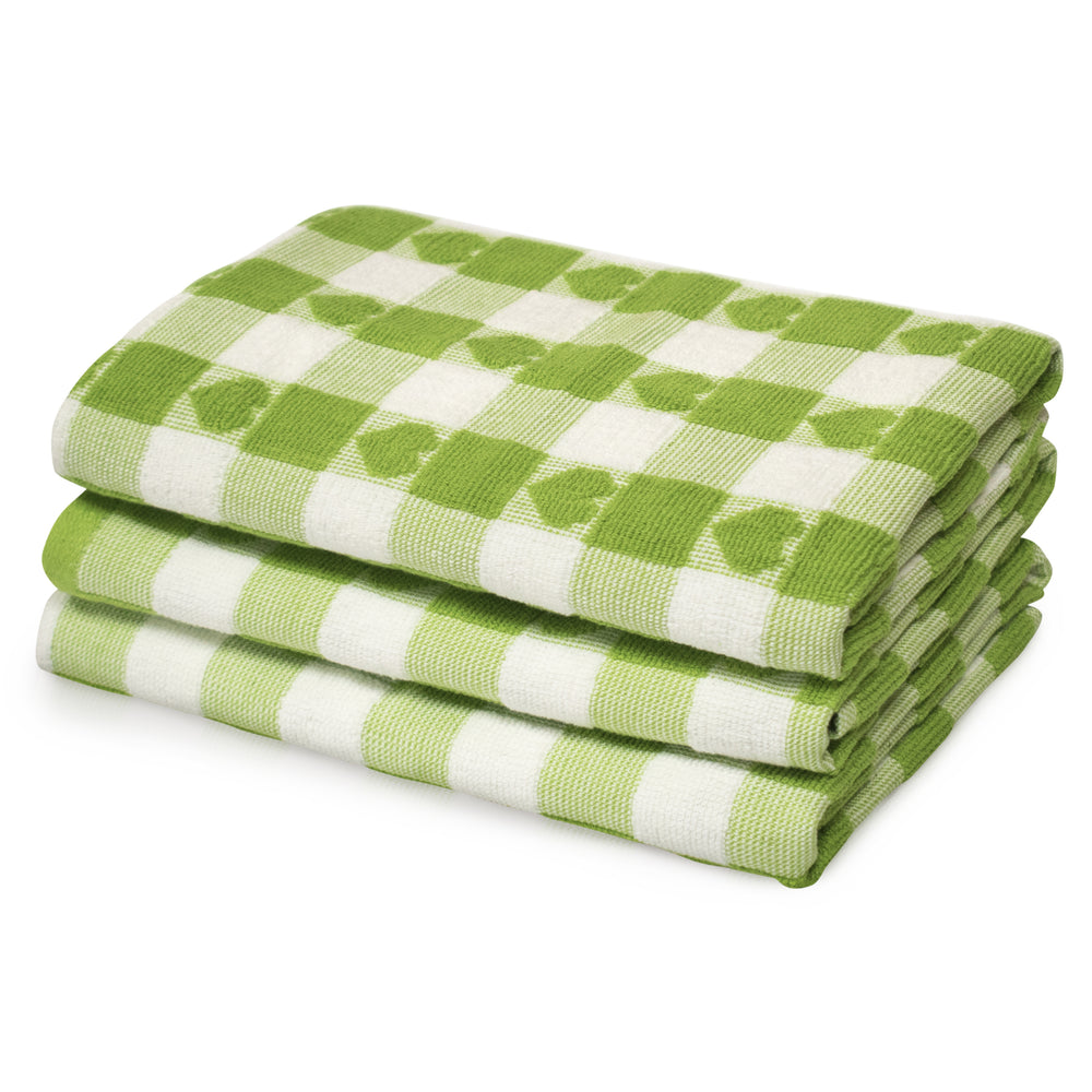 Kitchen Trends Hearts Lime Green Check Tea Towel