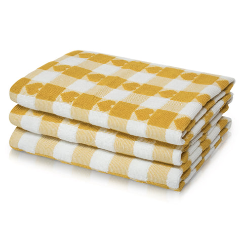 Kitchen Trends Hearts Ochre Yellow Check Tea Towel