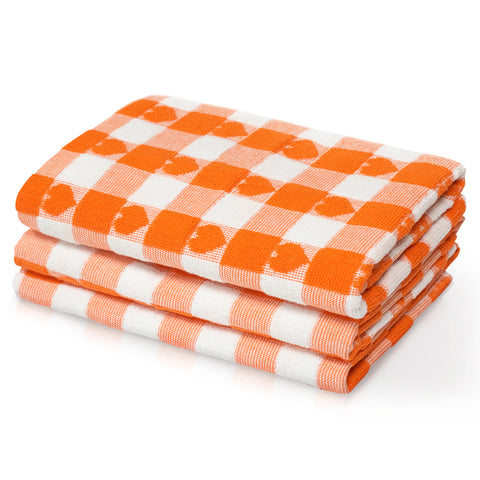 Kitchen Trends Hearts Orange Check Tea Towel