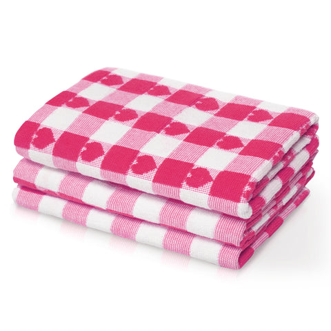 Kitchen Trends Hearts Pink Check Tea Towel