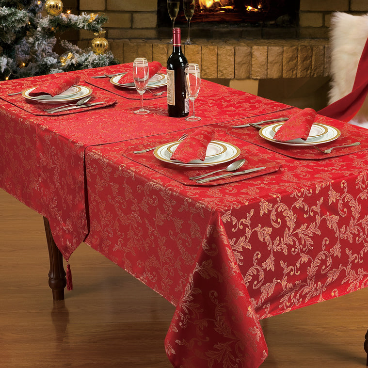 Kitchen Trends Heather Luxury Jacquard Red Tablecloth