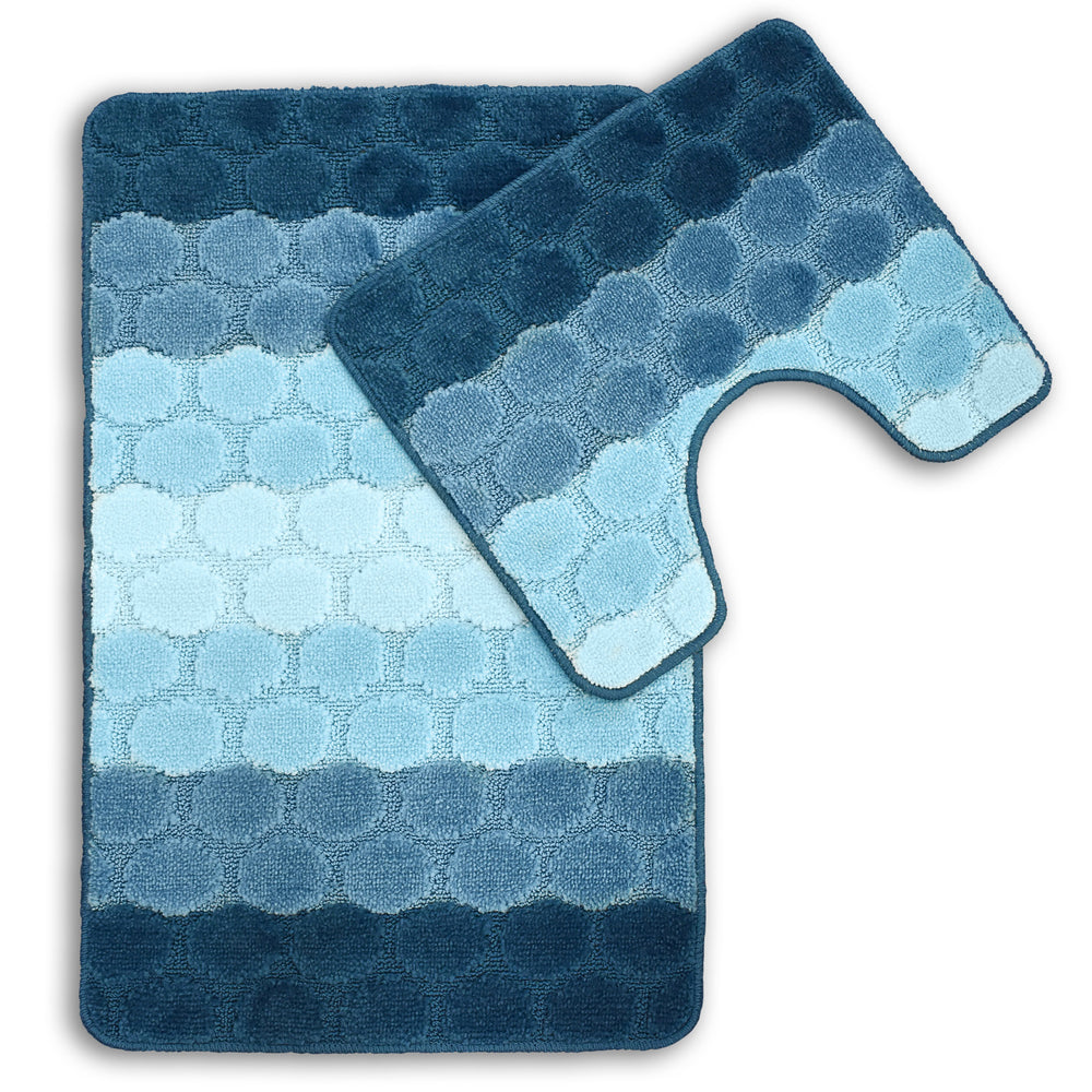 Velosso Hex Stripe Blue Anti Slip Bath Mat Set
