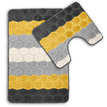 Velosso Hex Stripe Ochre Yellow Anti Slip Bath Mat Set