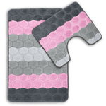 Velosso Hex Stripe Pink Anti Slip Bath Mat Set