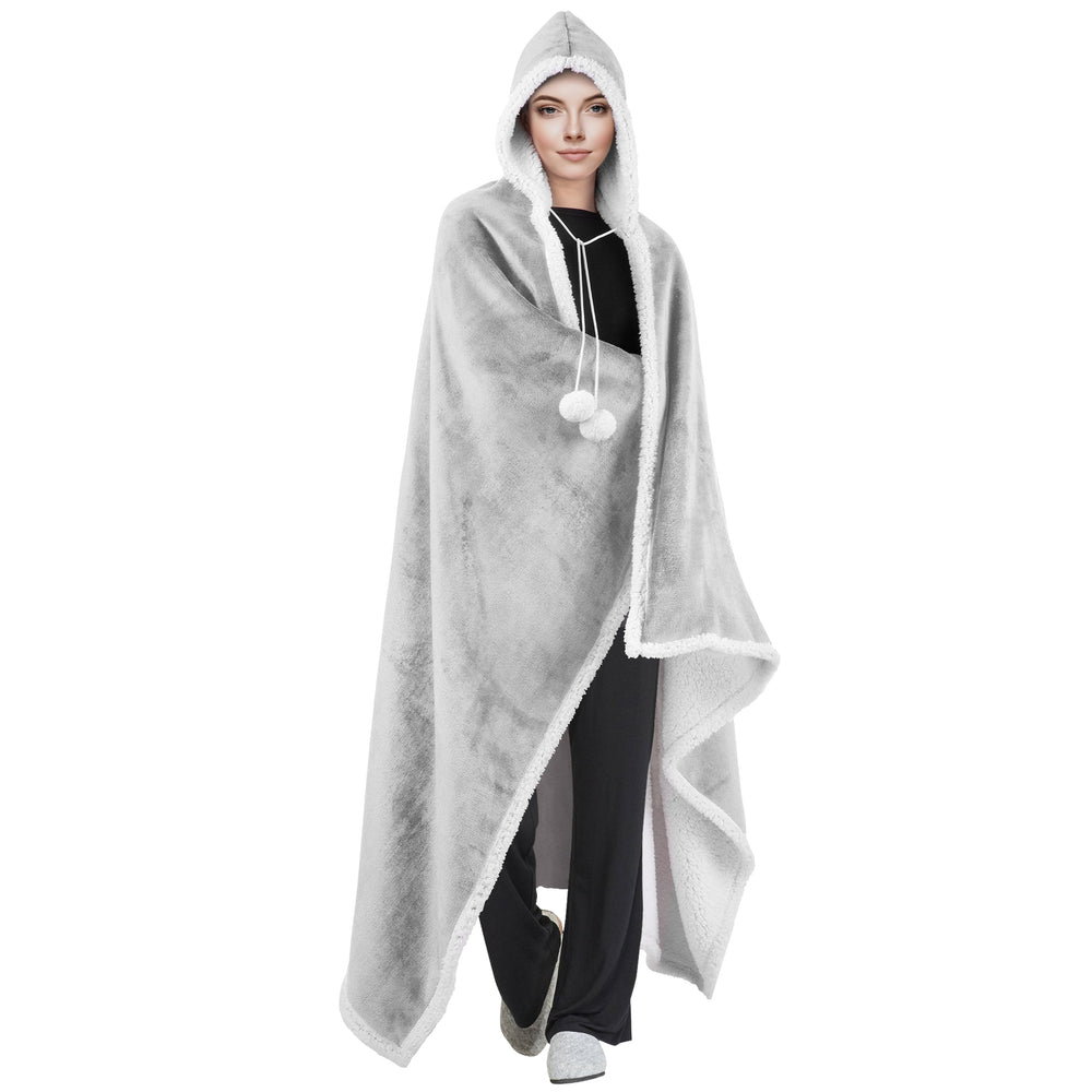 Velosso Pom Pom Grey Hooded Blanket