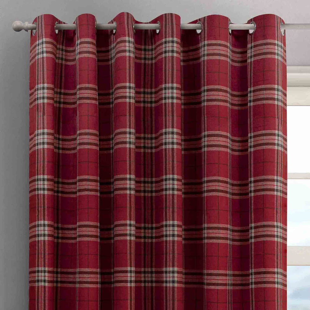 Intimates Hugo Check Wine Ready Made Eyelet Curtains