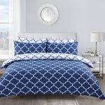 Velosso Lattice Reversible Navy Duvet Cover & Pillowcase Set