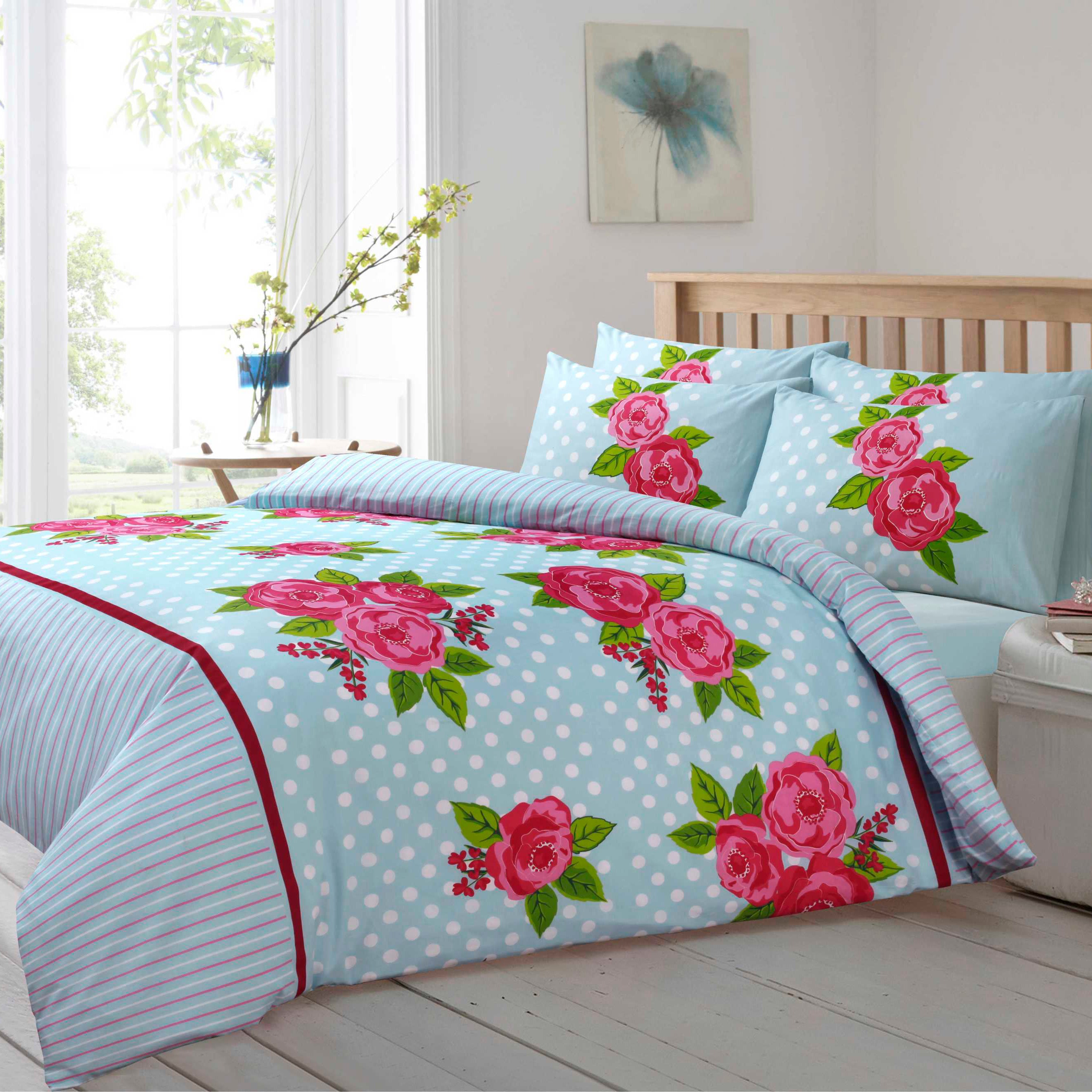 Velosso Leah Floral Duck Egg Duvet Cover Set Linens Online