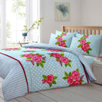 Velosso Leah Floral Duck Egg Duvet Cover & Pillowcase Set