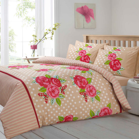 Velosso Leah Floral Natural Duvet Cover & Pillowcase Set