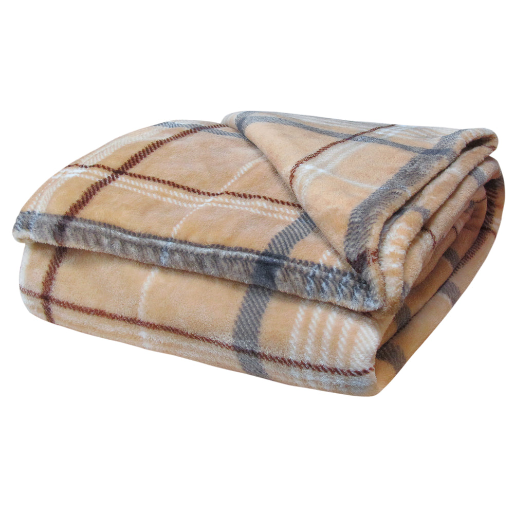 Velosso Luxury Flannel Check Natural Blanket