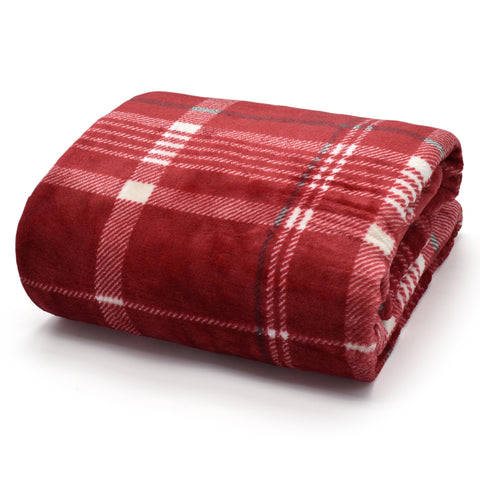 Velosso Luxury Flannel Check Wine Blanket