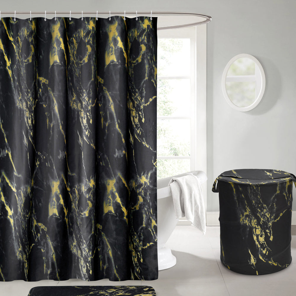 Velosso Luxury Black & Gold Marble Shower Curtains