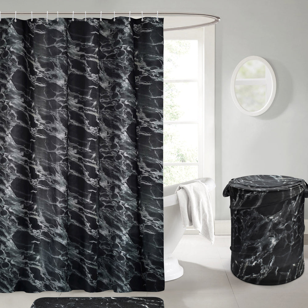 Velosso Luxury Marble Black Shower Curtains