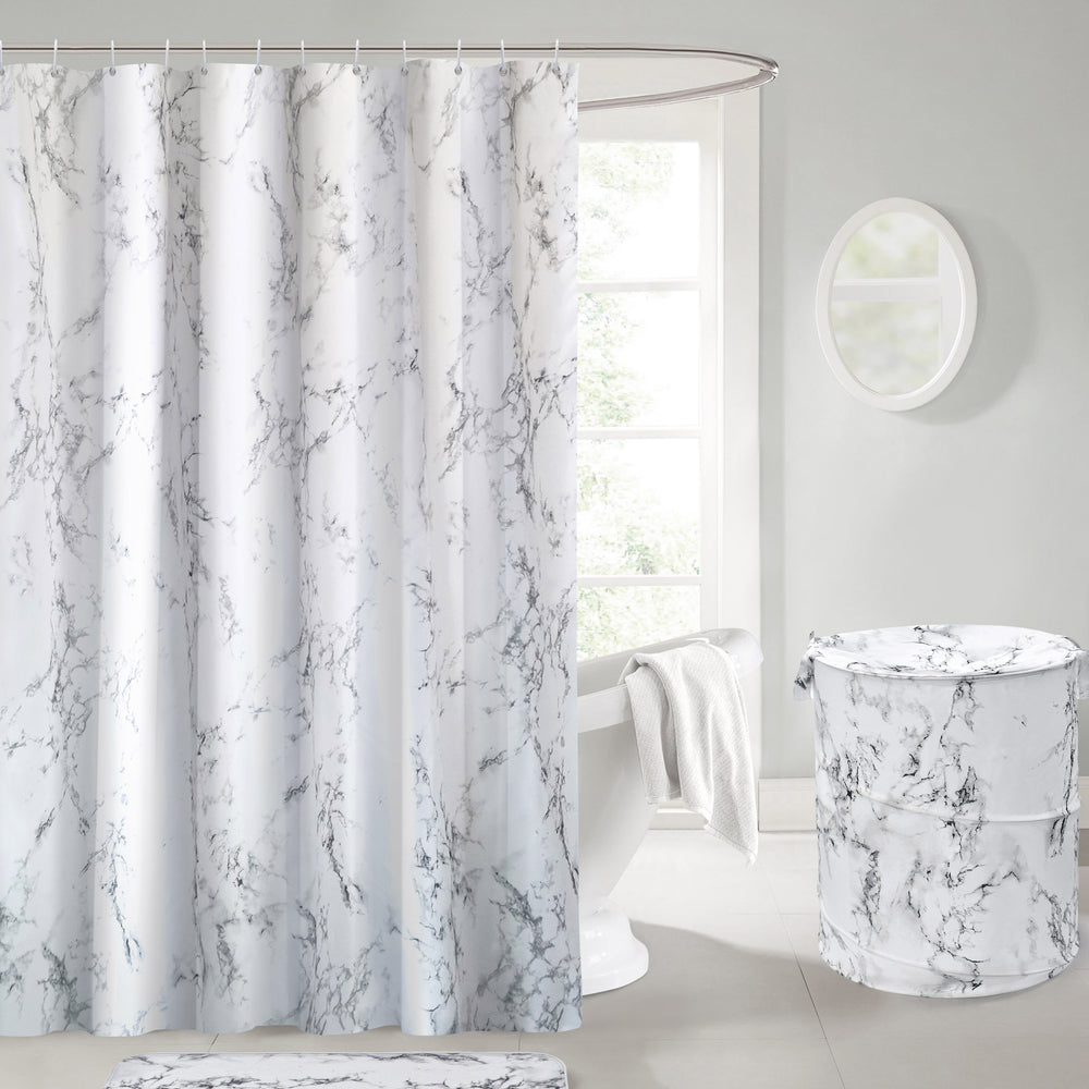 Velosso Luxury Marble White Shower Curtains