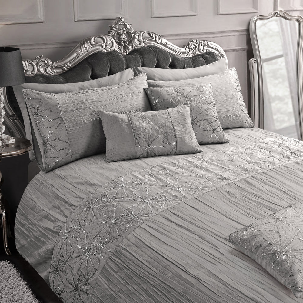 Intimates Marini Sequin Pleated Crinkle Silver Duvet Cover & Pillowcase Set
