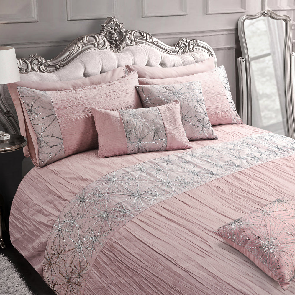 Intimates Marini Sequin Pleated Crinkle Pink Duvet Cover & Pillowcase Set