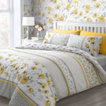 Velosso Memphis Floral Geometric Ochre Grey Reversible Duvet Cover & Pillowcase Set