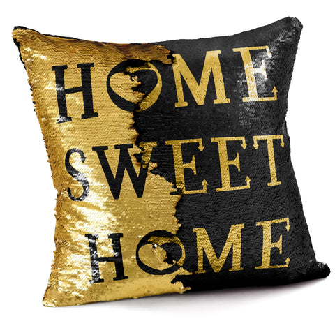 Velosso Home Sweet Home Mermaid Sequins Black & Gold Cushion Cover