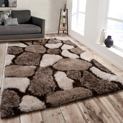 Home Republic Pebbles Chocolate 3D Carved Shaggy Floor Rug