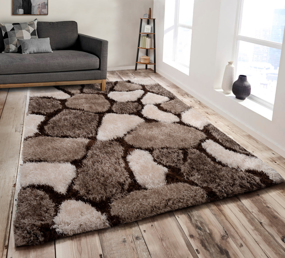 Home Republic Pebbles Chocolate 3D Carved Shaggy Floor Rug