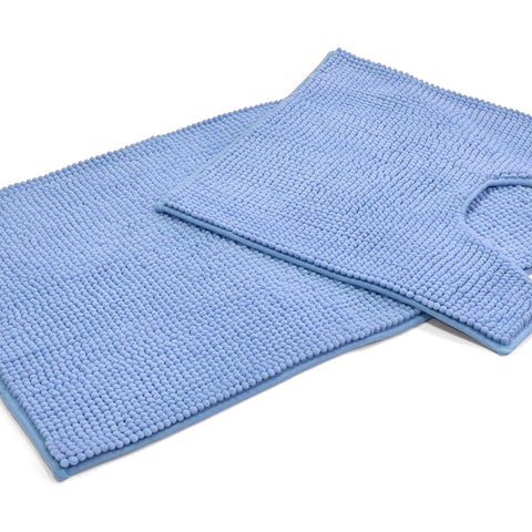 Velosso Luxury Blue Shaggy Noodle Bath Mat Set