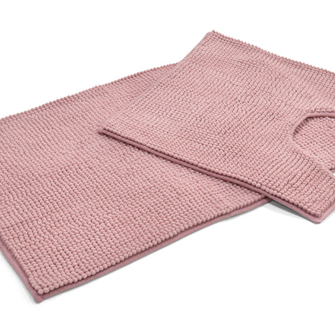 Velosso Shaggy Noodle Blush Pink Bath & Pedestal Mat Set